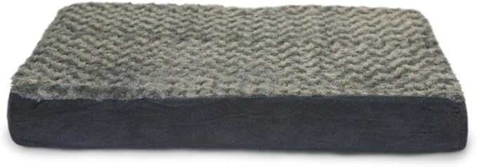 FurHaven Supportive Cooling Memory Foam Classic Mattress Dog Bed with Washable & Removable Cover - Plush Faux Fur/Suede Mattress - Gray, Dogs Up to 35 lbs - Medium