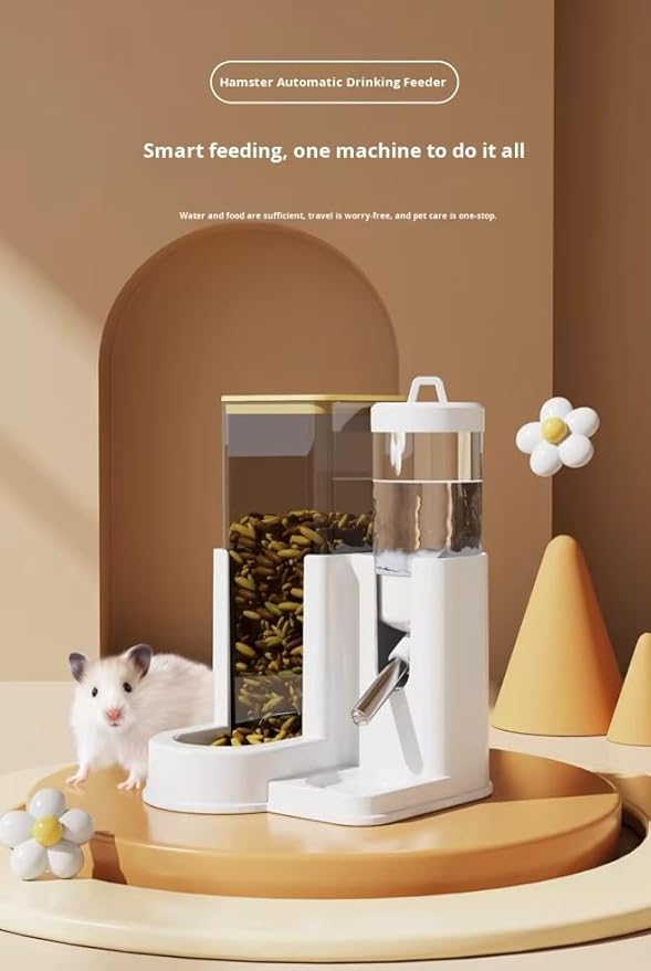 2 in 1 Automatic Hamster Feeder and Water Dispenser No Drip with Stainless Steel Nozzle, Small Animal Water Bottle, Bunny Rabbit Guinea Pig Rodent Cage Mount Gravity Feed