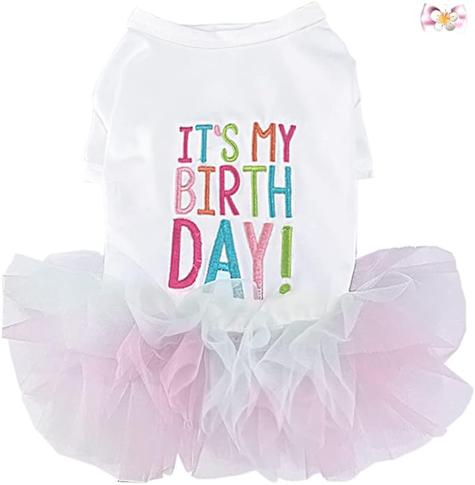 ANIAC Girl Dog Birthday Tutu Dresses Puppy Lace Skirt and Hairpin Cat Birthday Princess Dress Pet Clothes for Cats Small Dogs (Small, White)