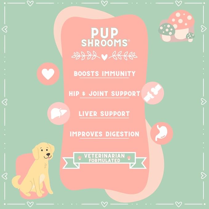 - Pup Shrooms - Mushroom Complex Soft Chews for Dogs - Lion's Mane, Turkey Tail, Shiitake - EPA, DHA, Turmeric and Organic Kelp - 160 Count - Boosts Immunity, Improves Digestion, Hip & Joint Support