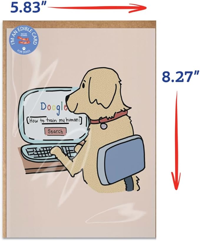 Poochie Post Edible Greeting Card for Dogs, Bacon-Flavored Dog Treat Gift with Edible Ink Pen, "Train Your Human" Design, Gluten & Grain Free, Made in USA