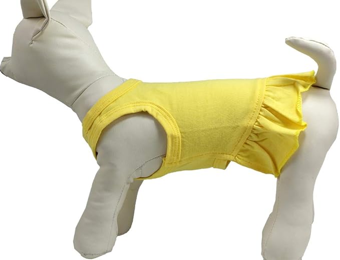 Pet Clothes Small Dog Clothing Blank Color Sport Dress T-Shirts Tee Dresses Tanks Top for Small Size Female Dogs Summer Spring Pet Costumes 100% Cotton (S, Yellow)