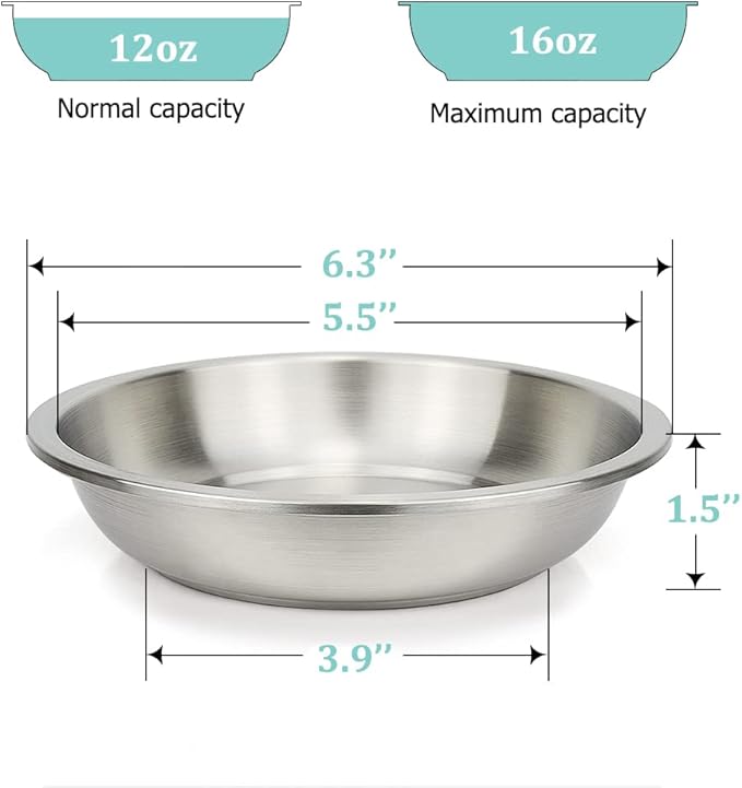 Stainless Steel Cat Bowls 4 Pack, Whisker Fatigue Relief Cat Food Dish, Metal Shallow Wide Large Replacement Plate for Dog and Pet, Ideal for Raised Elevated Pet Feeding Station Stand, 6.3"