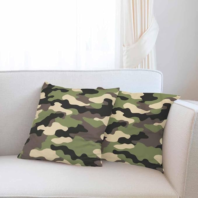 Pillow Cases Fashion Black Brown Green Camo Seamless Pattern Pack of 2,Decorative Throw Pillow Covers for Couch Bedroom Living for Girl Boy 18X18 Inch