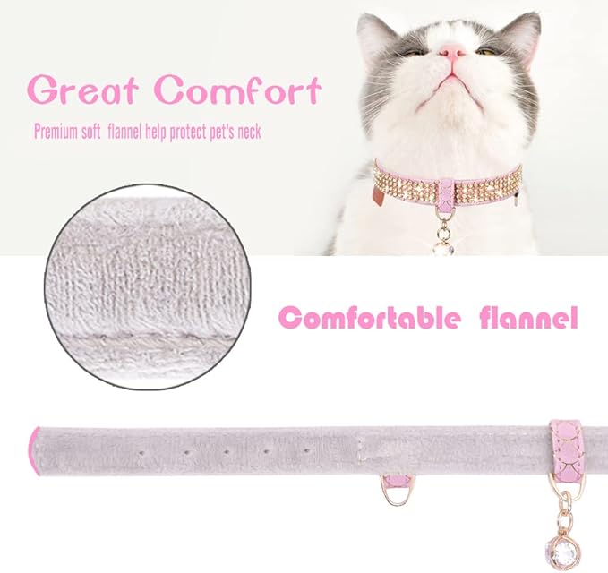 PetsHome Cat Collar, Dog Collar, [Bling Rhinestones] Premium PU Leather with Pendant Adjustable Collars for Cat and Small Dog Extra Small Pink