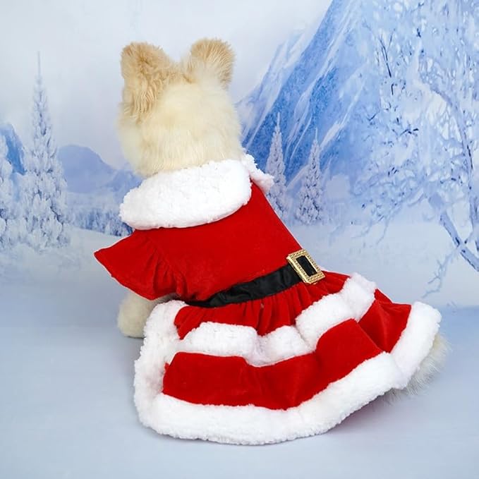 Abbie Home Christmas Dog Dress Cute Skirt, Pet Christmas Costume Cat Sparkly Sequin Clothes Girl Puppy Xmas Holiday Party Cosplay Outfit Winter Apparel for Small Dogs Cats (Red, Small)