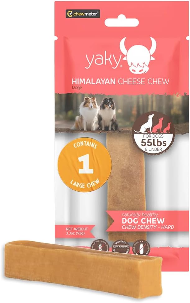 Chewmeter Himalayan Yaky Cheese Chew, 100% Natural, Long Lasting, Gluten Free, Healthy & Safe Dog Treats, Lactose & Grain Free, Protein Rich, Stain Free, Large, for Dogs 55 Lbs & Smaller, 3.3 oz
