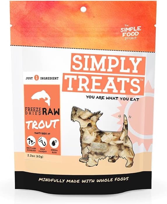 The Simple Food Project Freeze Dried Raw Dog Treats Grain Free, All Natural, with Just 1 Ingredient Trout for Dogs Use As Training Treats for Puppies, Small, Medium, Or Large Dogs