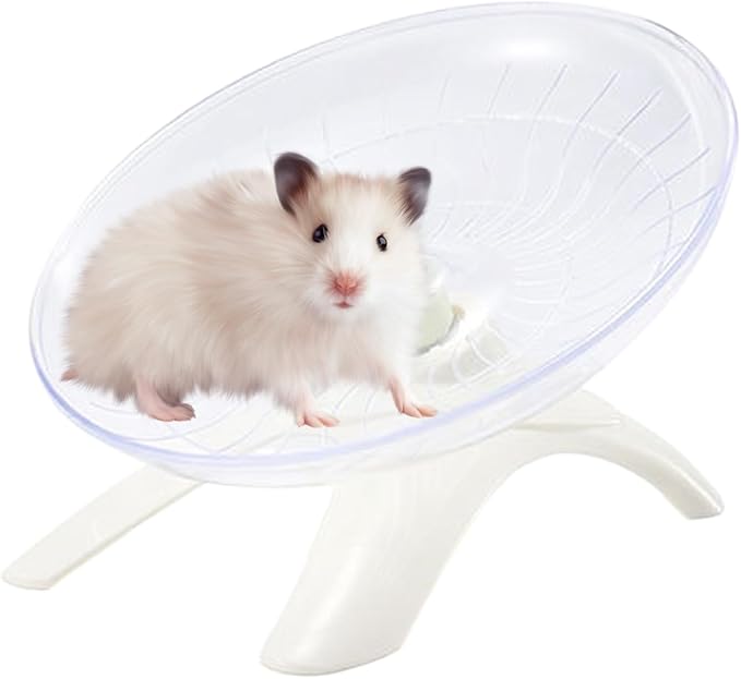 Hamster Flying Saucer Silent Running Wheel, 7 Inch, Suitable for Guinea Pigs, Hamsters, Hedgehogs and Other Small Animals to Ensure Safe Exercise (White)
