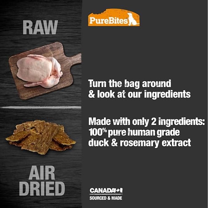 PureBites Duck Jerky Dog Treats, 2 Ingredients, Made in Canada, 5.5oz