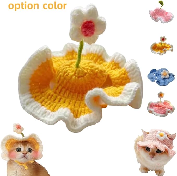 Cat Part Hat with Ear Holes and Adjustable tie, Soft Polyester, Washable| Cute Flower Party Hat for Cats 4–16 lbs, Holiday & Photo Outfit