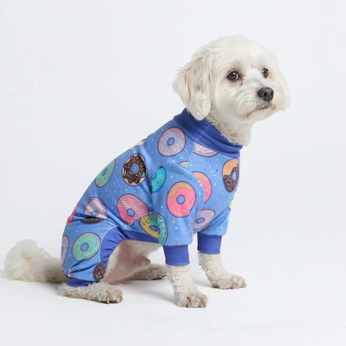Spark Paws Dog Pajama, Dog Recovery Suit Male, Onesie, Ultra-Soft and 4-Way Stretch, for Small Medium and Large Breeds - Donuts - M