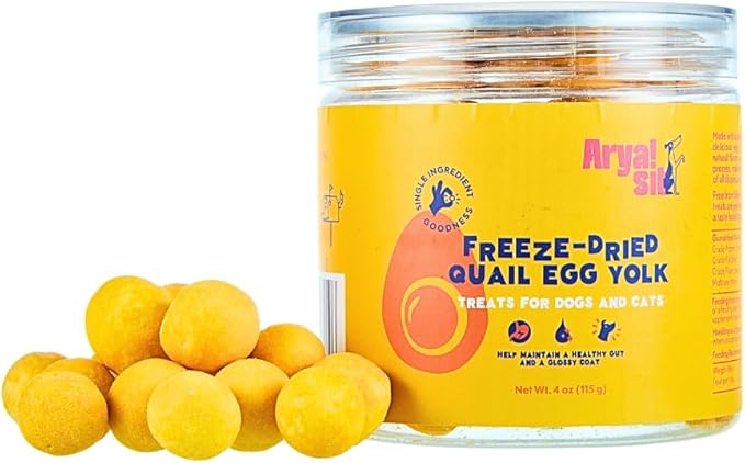 Freeze-Dried Single Ingredient Treat (Quail Egg Yolk) for Dogs and Cats - High Protein · Rich in Lecithin for Healthy Coat · No Artificial Ingredients · 4 oz/8 oz