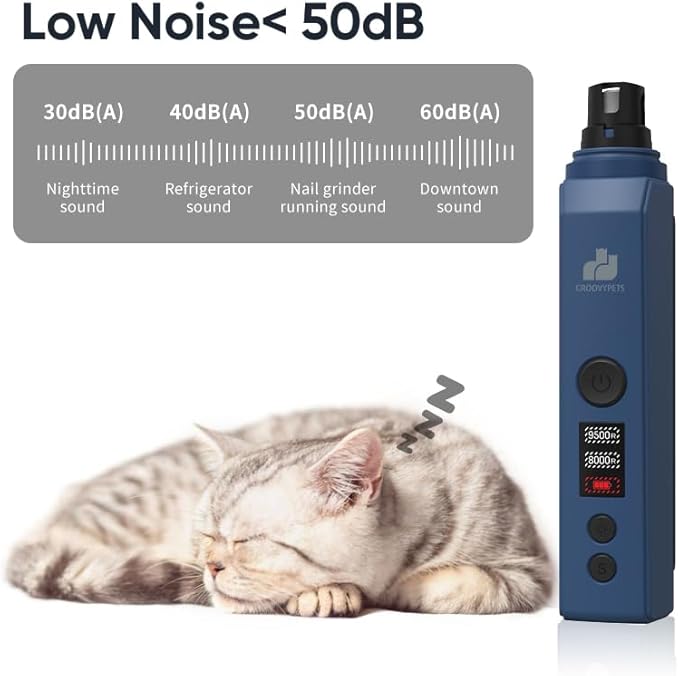 Ultra Quiet Electric Pet Nail Grinder with LCD Display, Dual LED Lights, USB Rechargeable, Midnight Blue
