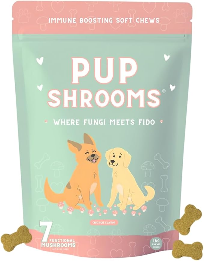 - Pup Shrooms - Mushroom Complex Soft Chews for Dogs - Lion's Mane, Turkey Tail, Shiitake - EPA, DHA, Turmeric and Organic Kelp - 160 Count - Boosts Immunity, Improves Digestion, Hip & Joint Support