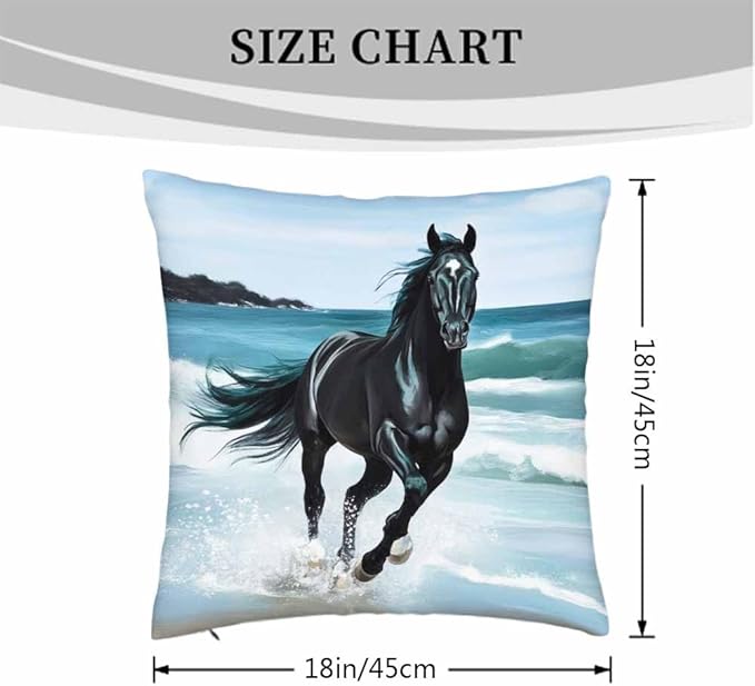 Pillowcase Freedom Black Arabian Horse Through Splashes of Water Seaside Set of 2 Square,Throw Pillow Covers Decorative for Couch and Bed for Boy Girl 18X18 Inches