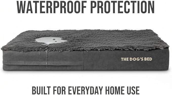 The Dog’s Bed Orthopedic Memory Foam Dog Bed for XXL Dogs, Waterproof Washable Cover, Anti-Slip Base, Calming Surface – CertiPUR-Certified Foam, Grey Fur, 6 Inch Thick