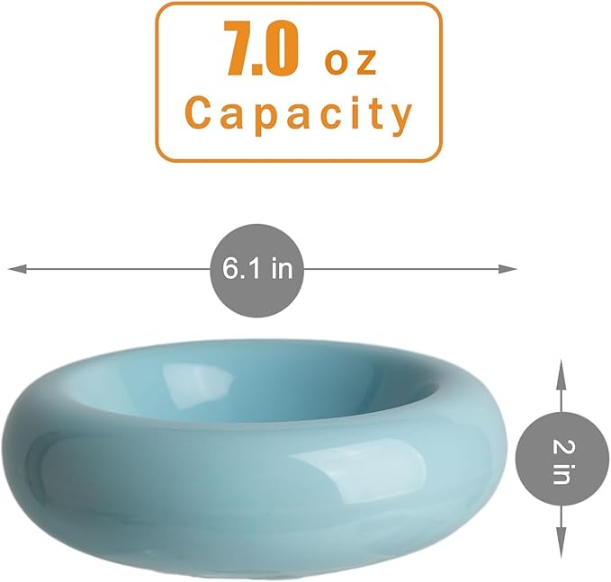 6.1 Inch Cat Bowls, 7 oz Ceramic Cat Food Bowl, Whisker Fatigue Relief Bowl, Anti-Vomiting, Protect Spine, Perfect for Indoor Cats(2pc Blue)