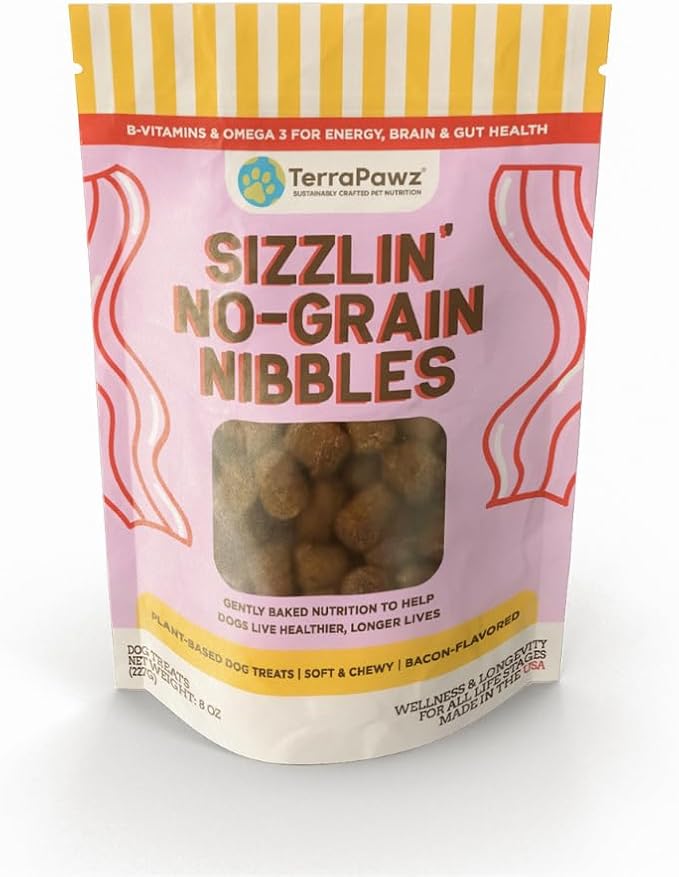 TerraPawz Vegan Dog Training Treats – Bacon Flavor, Plant-Based & Grain-Free Treats with Turmeric, Cinnamon & Omegas for Joint & Digestive Support, for All Dog Sizes Including Large Breeds (8 oz)