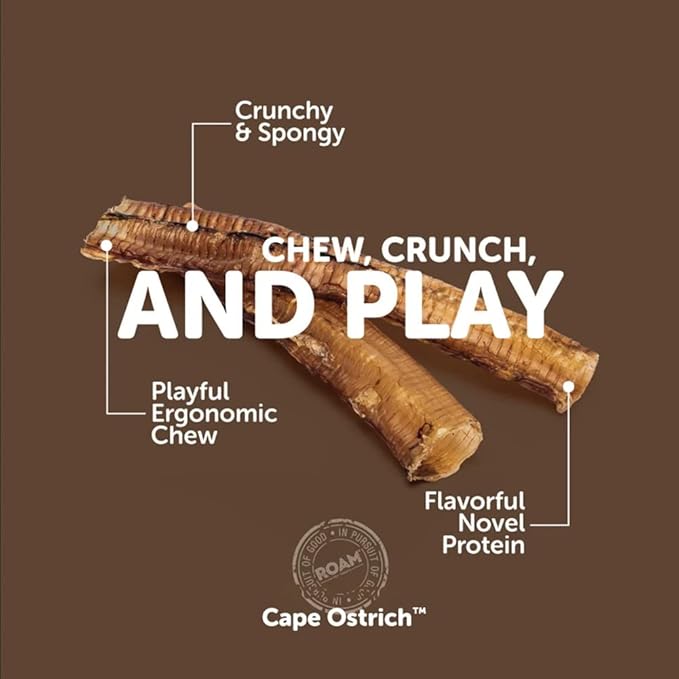 ROAM Pet Treats Ostrich Bone for Dogs Pack of 2 for Medium and Large Breeds – Long Lasting Ostrich Trachea Dog Chews