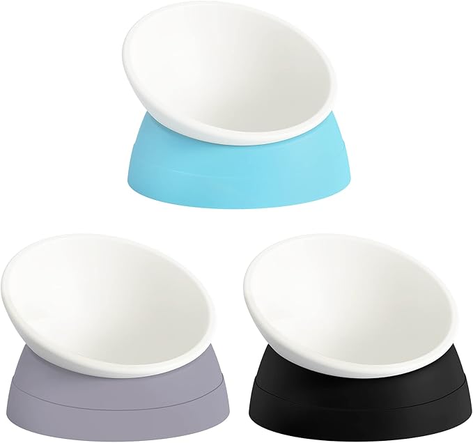 Ravitat 3Pcs Elevated Cat Food Bowl - Adjustable, Anti-Slip & Anti-Noise, Protects Pet's Spine - Thickened Plastic, 17 Oz
