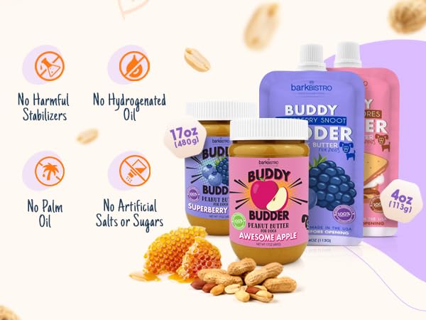 BUDDY BUDDER Superberry Snoot, 100% Natural Dog Peanut Butter, Peanut Butter Dog Treat, Made in USA (17oz)