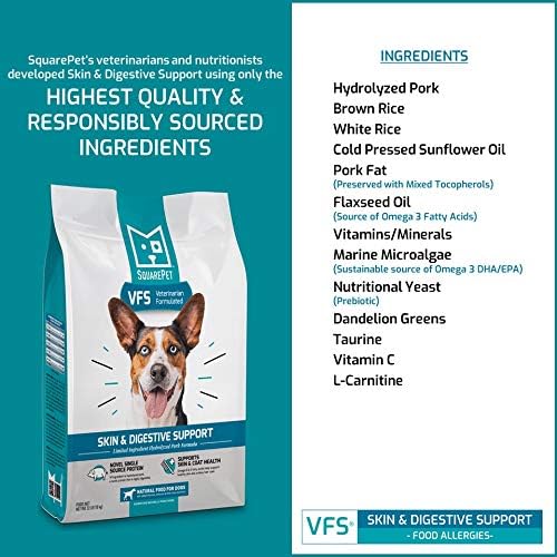SquarePet Veterinarian Formulated Solutions Hydrolyzed Protein Skin and Digestive Support Dry Dog Food, Help with Hot Spots, Itchiness Pork Flavor 4.4lbs