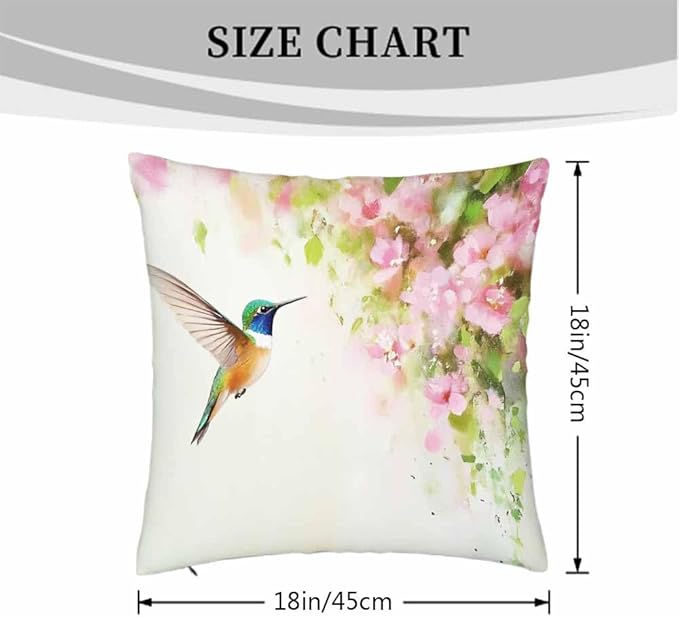 Pillow Covers Flying Hummingbird and Pink Flowers Oil Painting 18X18 Inch,Throw Pillow Covers Decor for Couch Bedroom Living for Men Women Pack of 2