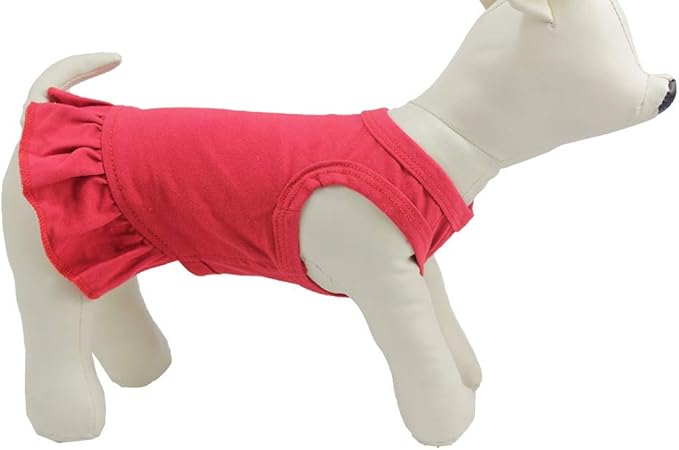 Pet Clothes Small Dog Clothing Blank Color Sport Dress T-Shirts Tee Dresses Tanks Top for Small Size Female Dogs Summer Spring Pet Costumes 100% Cotton (XS, Red)