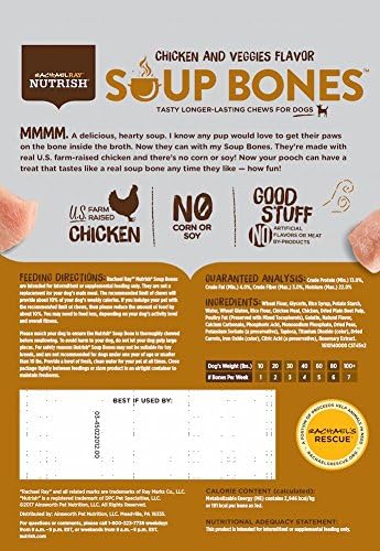 Rachael Ray Nutrish Soup Bones Dog Treats, Real Chicken & Veggies Flavor, 3 Bones, 6.3 Ounces (Pack of 2)