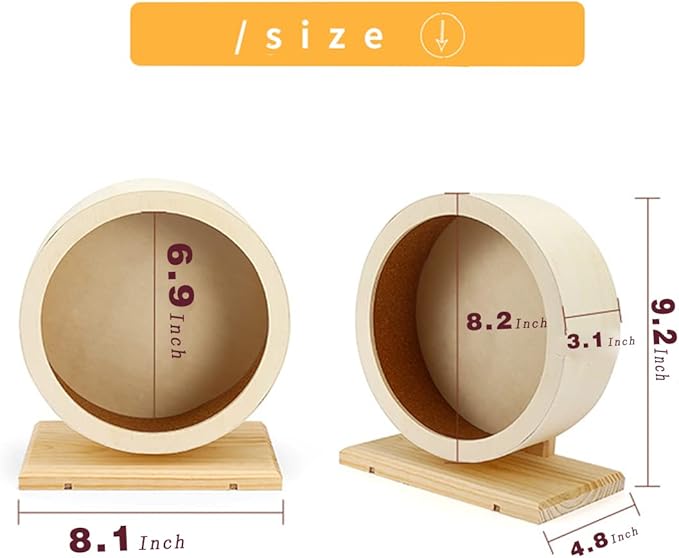 antiai Hamster Wooden Silent Wheel, Small Animal Exercise Wheel Accessories, Quiet Spinner Hamster Running Wheels Toys for Hamsters,Guinea Pig, Gerbils, Mice and Other Small Pets,8.2' Medium Size