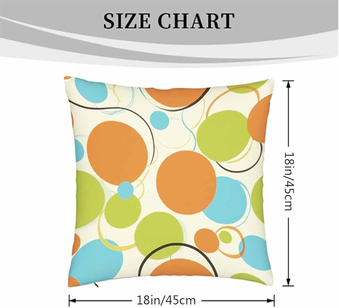 Throw Pillow Covers Retro Orange Green 1950S Mid Century Dots and Circles Seamless Pattern Set of 2 Decorative,Cushion Case for Home Sofa Chair Car for Men Women 18X18 Inch