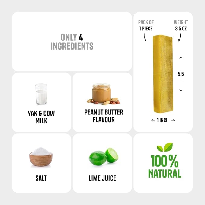 1 Large Peanut Butter Yak Cheese Himalayan Dog Chews - Rich Protein & Low Fat Peanut Butter Yak Chews for Dogs - Gluten-Free & Lactose-Free Treats for Small, Medium & Large Dogs