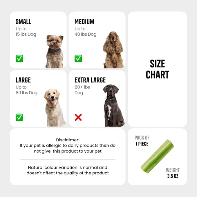 1 Large Mint Yak Cheese Himalayan Dog Chews - Rich Protein & Low Fat Mint Yak Chews for Dogs - Gluten-Free & Lactose-Free Treats for Small, Medium & Large Dogs