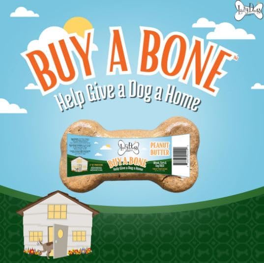 Lazy Dog Cookie Co. Buy a Bone Help Give a Dog a Home, Grain-Free Natural Chews for Small, Medium and Large Breeds, Long-Lasting Healthy Treats for Dogs of All Ages - Peanut Butter - Pack of 15 (PB)