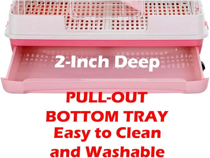 Pink X-Large Deluxe 4-Level in/Outdoor Rabbit Hutch Home Cage for Ferret Chinchilla Paw Safe Solid Platform Ramp Mesh Floor Leakproof Pull Out Easy Clean 2-Inch Deep Tray Lockable Casters