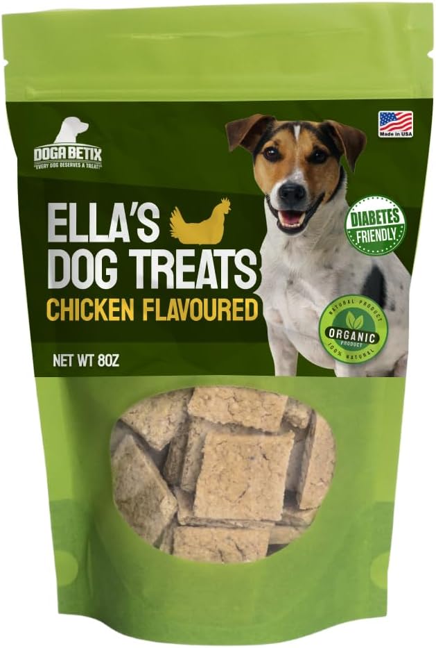 Ella's Diabetic Dog Treats Chicken (8oz) - Low Glycemic Ingredients - Vet Approved - Made in USA by Owners of Diabetic Dogs - Developed to Help Keep Glucose Levels Stable