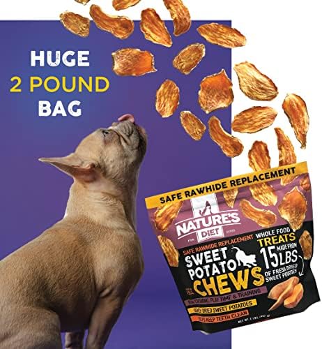Nature's Diet Sweet Potato Chews XL 2lb Bag Safe Rawhide Replacement, Natural Treat, Training, Teeth, Healthy Snack for Dogs