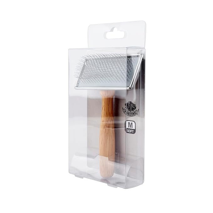 Furzone Wooden Slicker Brush - Stainless Steel Soft Pins for Pet Grooming (Size M)