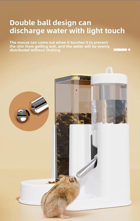 2 in 1 Automatic Hamster Feeder and Water Dispenser No Drip with Stainless Steel Nozzle, Small Animal Water Bottle, Bunny Rabbit Guinea Pig Rodent Cage Mount Gravity Feed