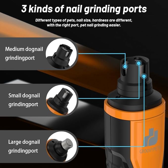 Electric Pet Nail Grinder with LCD Display, 6 Speed Levels, Dual LED Lights, Rechargeable, for Dogs, Cats, Small Animals, Orange