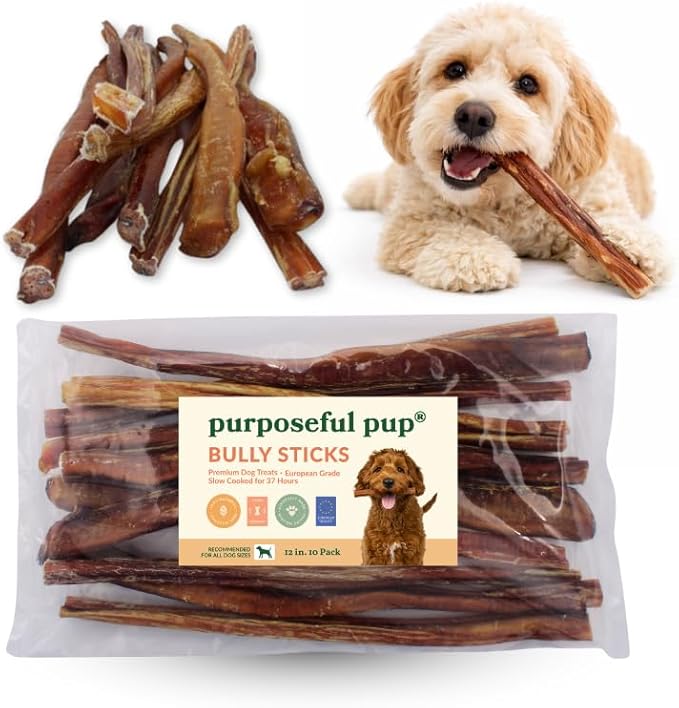 Bully Stick Dog Treats | Single-Ingredient Beef Chews | Long-Lasting Natural Dog Treats | Tough Chewers | Medium to Large Dogs
