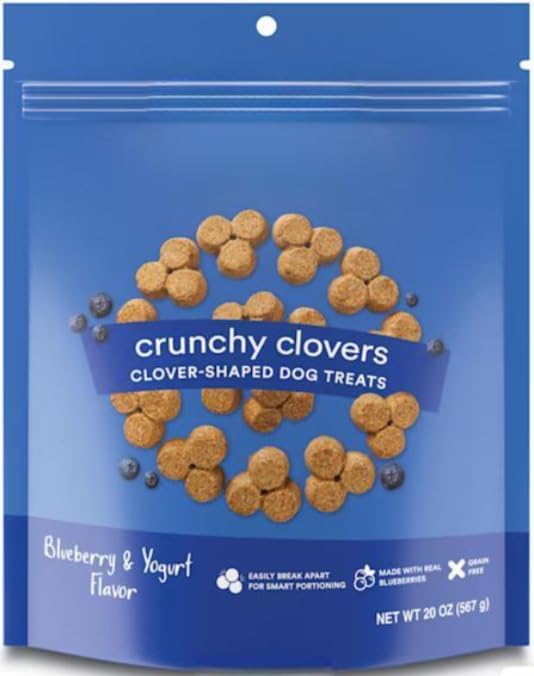 Grain Free Blueberry Yogurt Dog Treats - Crunchy Dog Biscuits, Low Calorie Training Treats for Dogs - Clover-Shaped Dog Cookies for All Breeds & Puppies, No Wheat Corn Soy - 20oz (Packaging May Vary)