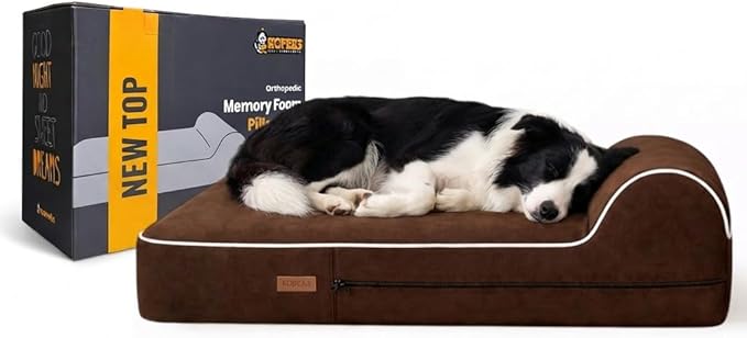 5.5 Inch Thick High Grade Orthopedic Memory Foam Dog Bed With Pillow and Easy to Wash Removable Cover with Anti-Slip Bottom. Free Waterproof Liner Included - for Large Breed Dogs
