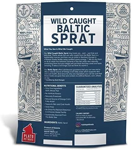 PLATO Baltic Fish Dog Treats Variety Pack, (1) Sprat 3oz and (1) Herring 3oz, 6oz Total