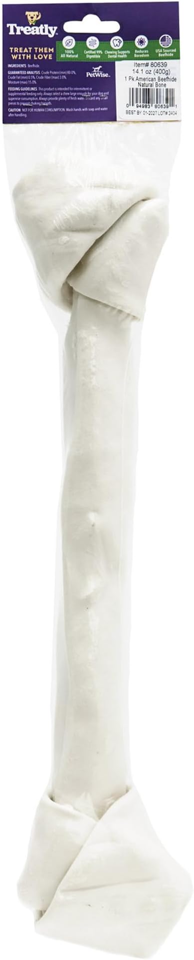 American Sourced Beefhide Bones 15-17" Dog Chew Treats - Natural Flavor, 1 Count/1 Pack