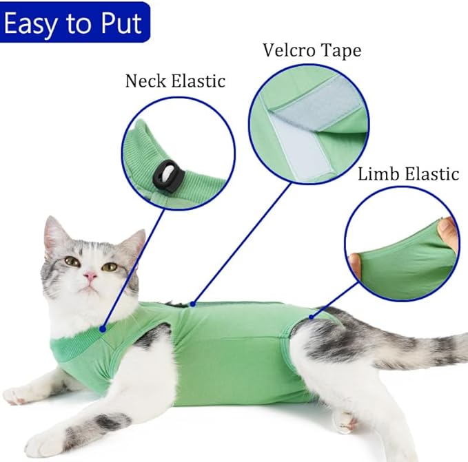 kzrfojy Cat Recovery Suit Cat Onesie for Cats After Surgery Female Male Spay Kitten Neuter Surgical Bodysuit Post Surgery Cone of Shame Alternative Anti Licking (Green, Small)