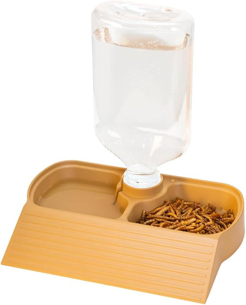 17oz 2 in 1 Terrarium Tank Reptile Food Feeders Bowl, Water Feeder Automatic Water Dispenser Waterer Feeding Accessories, for Geckos Lizards Turtle Bearded Dragons (Yellow)
