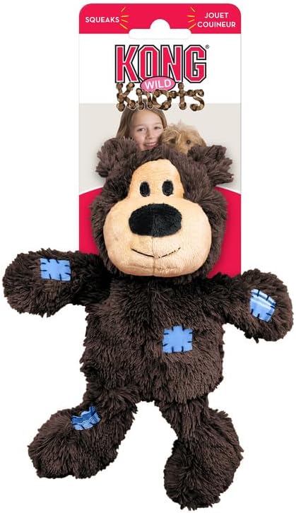 KONG Wild Knots Bears - Durable Dog Toys with Internal Knotted Ropes and Minimal Stuffing for Less Mess (Assorted Colors) (Small/Medium (2 Pack))