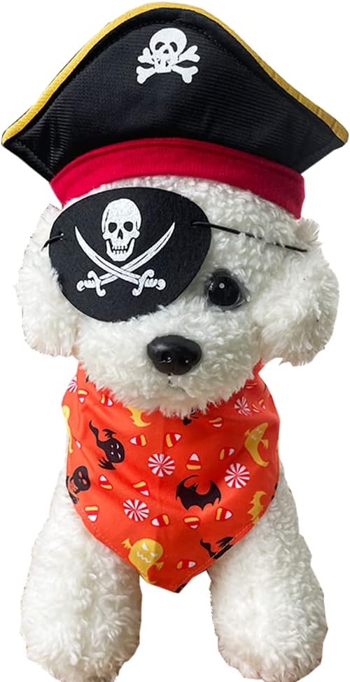 Anelekor Pirate Dog Cat Costume Suit Halloween Funny Pet Clothes with Pirate hat & Bandana Caribbean Style Cat Apparel Corsair Puppy Dressing Up Cosplay for Small Dogs Kitty (Navy)